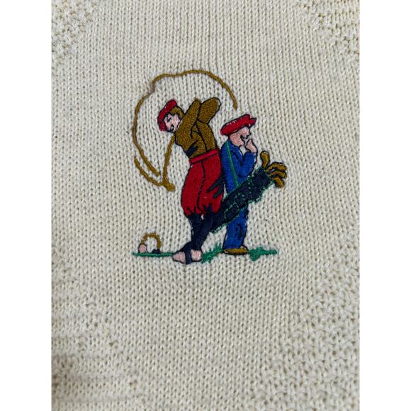 Vintage Men's Cream Jantzen 3D Texture Grandpa Embroidered Golf Sweater Large - Picture 3 of 8